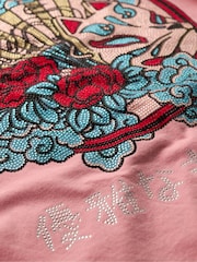 Superdry Peach Blossom 100% Cotton Tokyo Rhinestone Relaxed T-Shirt - Image 5 of 5