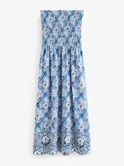 Blue/White Jersey 100% Cotton Textured Bandeau Midi Dress - Image 5 of 6