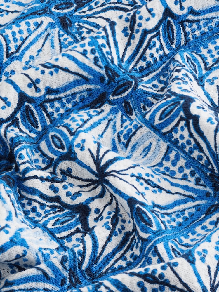Blue/White Jersey 100% Cotton Textured Bandeau Midi Dress - Image 6 of 6