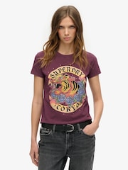 Superdry Fig Purple 100% Cotton Tattoo Rhinestone Fitted T-Shirt - Image 1 of 3