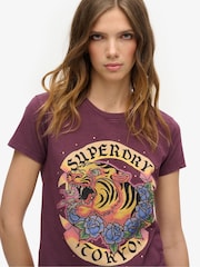 Superdry Fig Purple 100% Cotton Tattoo Rhinestone Fitted T-Shirt - Image 2 of 3