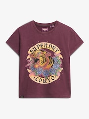 Superdry Fig Purple 100% Cotton Tattoo Rhinestone Fitted T-Shirt - Image 3 of 3