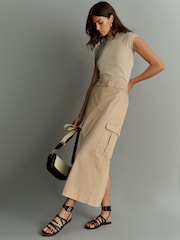Stone Utility Midi 100% Cotton Skirt - Image 2 of 9