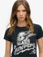 Superdry Jet Black 100% Cotton Embellished Poster Fitted T-Shirt - Image 1 of 5