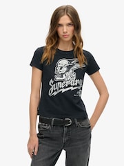 Superdry Jet Black 100% Cotton Embellished Poster Fitted T-Shirt - Image 3 of 5