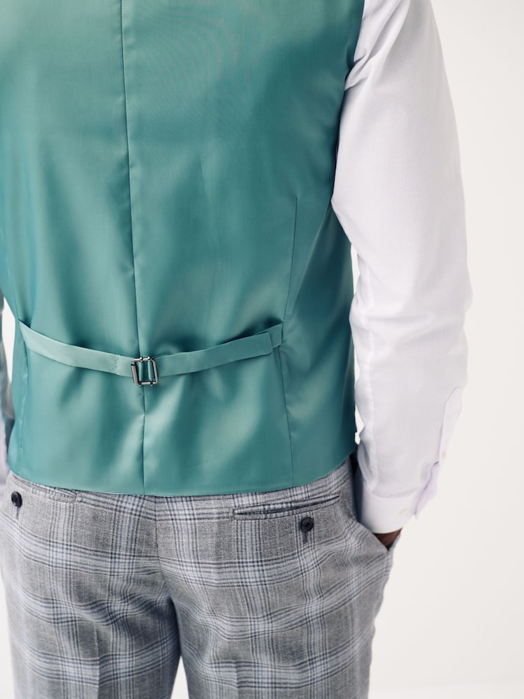 Gris clair - Coupe classique Carreaux Costume Gilet - Image 4 of 8