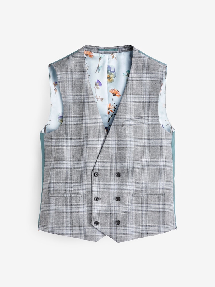 Gris clair - Coupe classique Carreaux Costume Gilet - Image 5 of 8