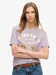 Superdry Brassica Lilac 100% Cotton Luxe Metallic Logo Relaxed T-Shirt - Image 1 of 5