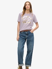 Superdry Brassica Lilac 100% Cotton Luxe Metallic Logo Relaxed T-Shirt - Image 2 of 5