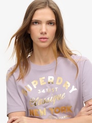 Superdry Brassica Lilac 100% Cotton Luxe Metallic Logo Relaxed T-Shirt - Image 3 of 5