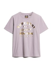 Superdry Brassica Lilac 100% Cotton Luxe Metallic Logo Relaxed T-Shirt - Image 4 of 5
