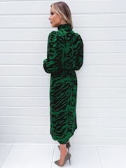 AX Paris Green Animal Print High Neck Long Sleeve Midi Dress - Image 2 of 4