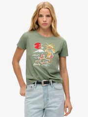 Superdry Laurel Khaki 100% Cotton Suika Embroidered Fitted T-Shirt - Image 1 of 3