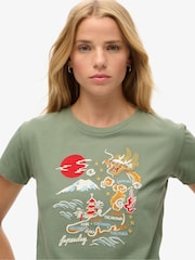 Superdry Laurel Khaki 100% Cotton Suika Embroidered Fitted T-Shirt - Image 2 of 3