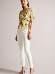 Ted Baker Natural Liroi High Waisted Leggings with Faux Popper Details - Image 1 of 4