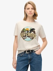 Superdry Oat Cream Marl Travel Souvenir Relaxed T-Shirt - Image 1 of 5