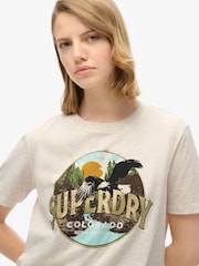 Superdry Oat Cream Marl Travel Souvenir Relaxed T-Shirt - Image 4 of 5