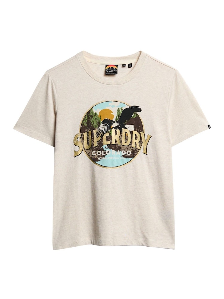 Superdry Oat Cream Marl Travel Souvenir Relaxed T-Shirt - Image 5 of 5