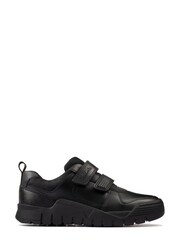 Clarks Black Multi Fit Leather Scooter Speed Kids Shoes - Image 1 of 7