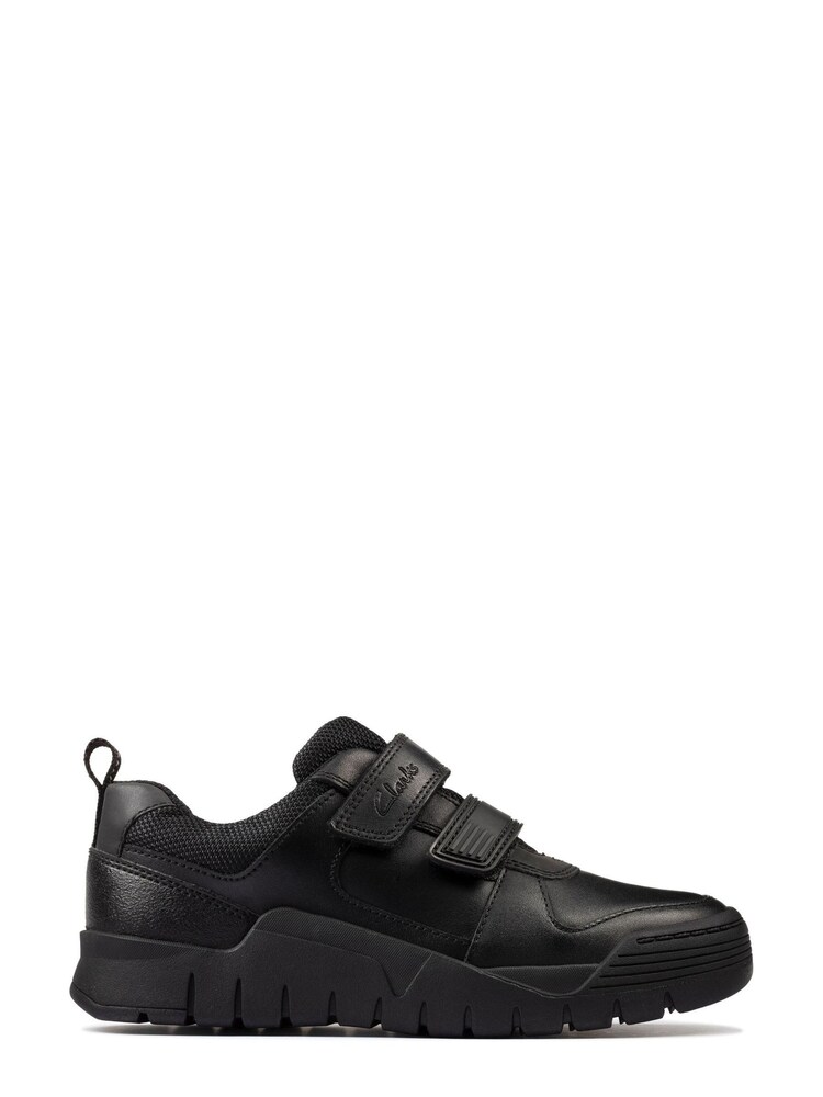 Clarks Black Multi Fit Leather Scooter Speed Kids Shoes - Image 1 of 7