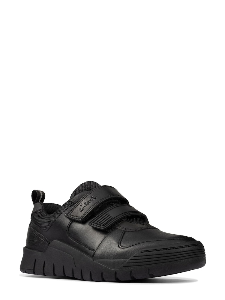 Clarks Black Multi Fit Leather Scooter Speed Kids Shoes - Image 2 of 7
