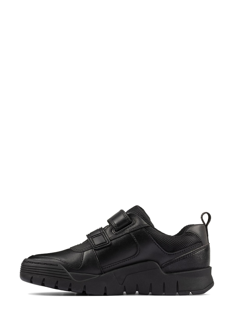 Clarks Black Multi Fit Leather Scooter Speed Kids Shoes - Image 4 of 7