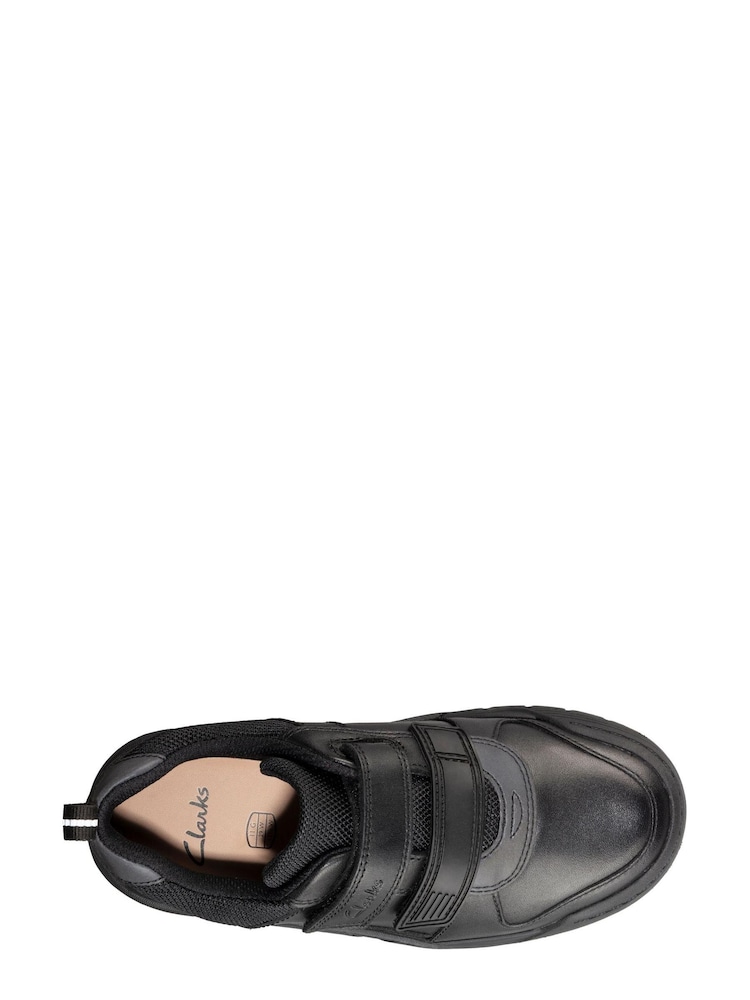 Clarks Black Multi Fit Leather Scooter Speed Kids Shoes - Image 6 of 7