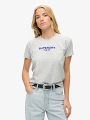 Superdry Cadet Grey Marl Sport Luxe Graphic Fitted T-Shirt - Image 1 of 4