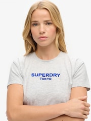 Superdry Cadet Grey Marl Sport Luxe Graphic Fitted T-Shirt - Image 3 of 4