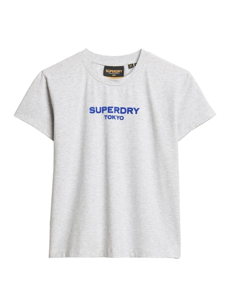 Superdry Cadet Grey Marl Sport Luxe Graphic Fitted T-Shirt - Image 4 of 4