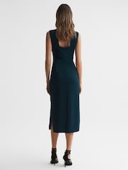 Reiss Teal Jayla Fitted Wrap Design Midi Dress - Image 5 of 5
