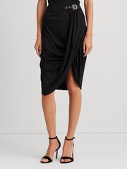 Lauren Ralph Lauren Paitlyn Buckle Trim Stretch Jersey Pencil Black Skirt - Image 1 of 7
