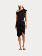 Lauren Ralph Lauren Paitlyn Buckle Trim Stretch Jersey Pencil Black Skirt - Image 3 of 7