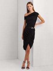 Lauren Ralph Lauren Paitlyn Buckle Trim Stretch Jersey Pencil Black Skirt - Image 4 of 7