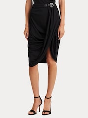 Lauren Ralph Lauren Paitlyn Buckle Trim Stretch Jersey Pencil Black Skirt - Image 6 of 7