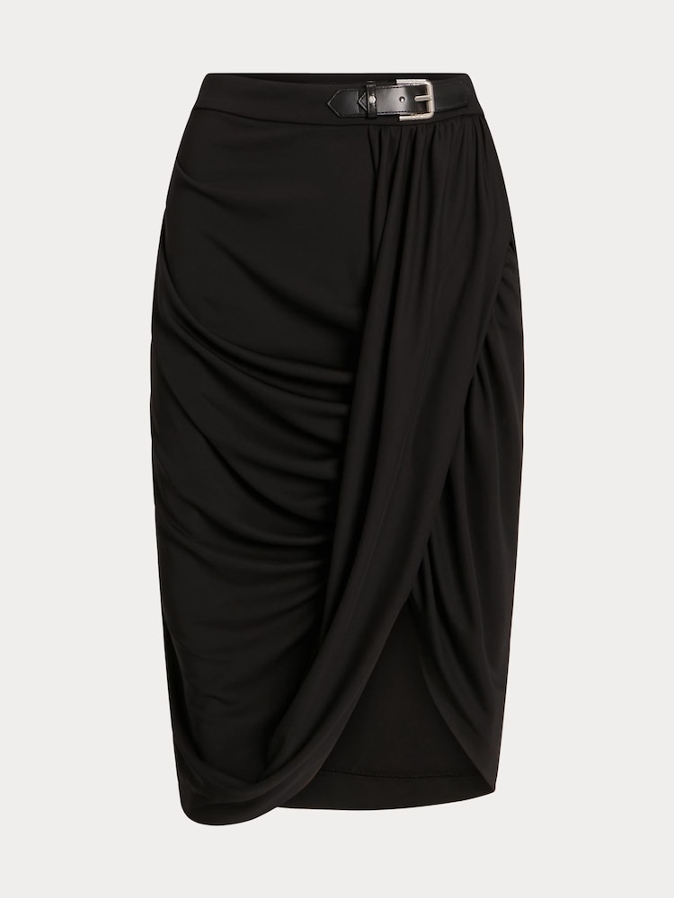Lauren Ralph Lauren Paitlyn Buckle Trim Stretch Jersey Pencil Black Skirt - Image 7 of 7