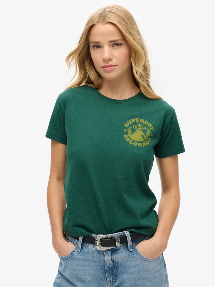 Superdry Green Marl Lo-Fi Outdoor Fitted T-Shirt - Image 1 of 4