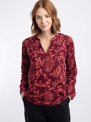 Weird Fish Brown Brooke Printed V-Neck Jersey Top - Image 1 of 7
