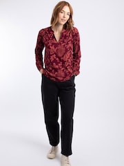Weird Fish Brown Brooke Printed V-Neck Jersey Top - Image 3 of 7