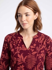 Weird Fish Brown Brooke Printed V-Neck Jersey Top - Image 4 of 7