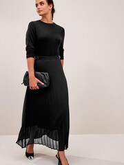 Black Midi Pleated Skirt - Image 1 of 6