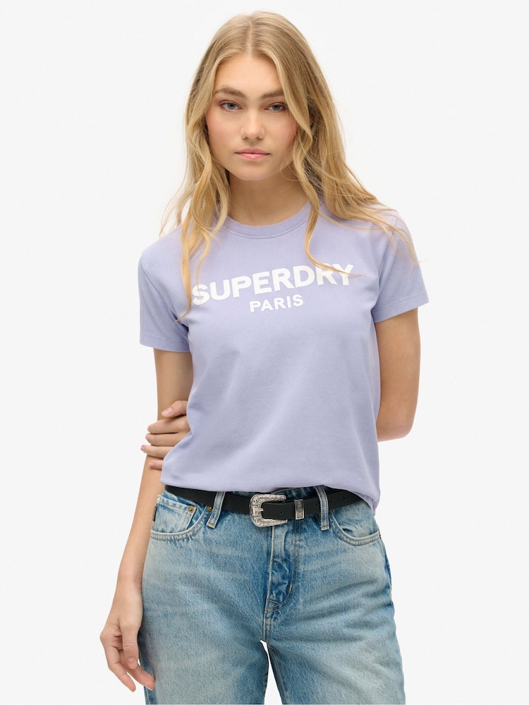 Superdry Dull Purple Sport Luxe Graphic Fitted T-Shirt - Image 1 of 5