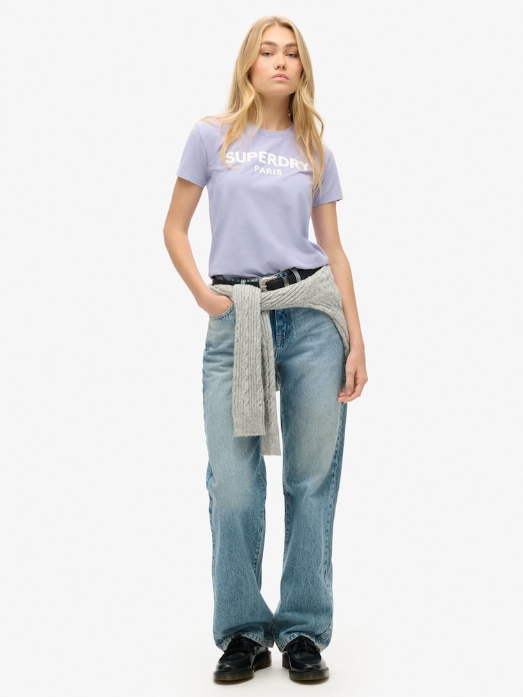 Superdry Dull Purple Sport Luxe Graphic Fitted T-Shirt - Image 2 of 5