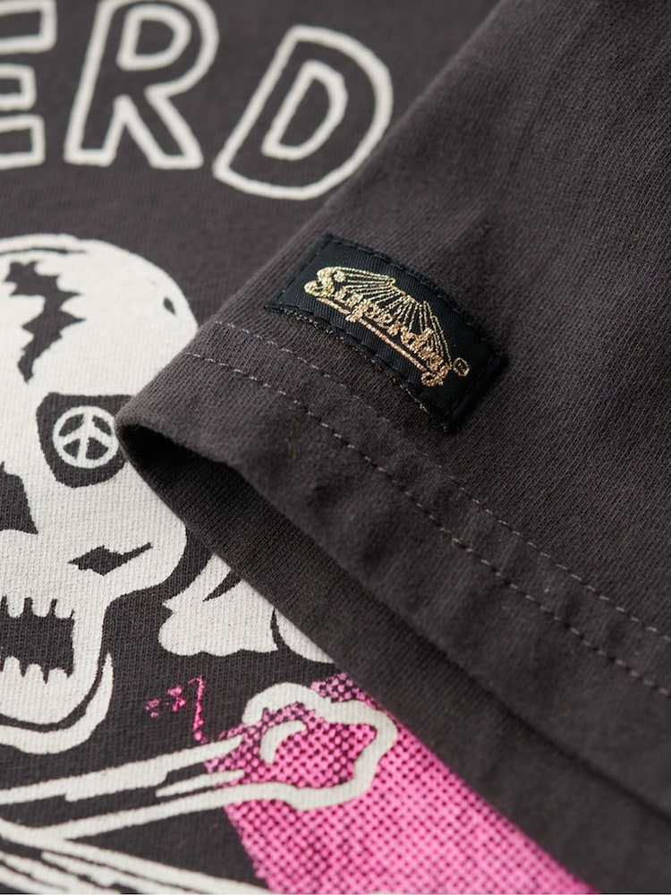 Superdry Bison Black Lo-Fi Punk Poster Relaxed 100% Cotton T-Shirt - Image 8 of 8