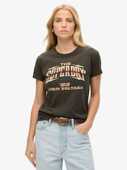 Superdry Vintage Black 70s Rock Band Cap Sleeve 100% Cotton T-Shirt - Image 1 of 5