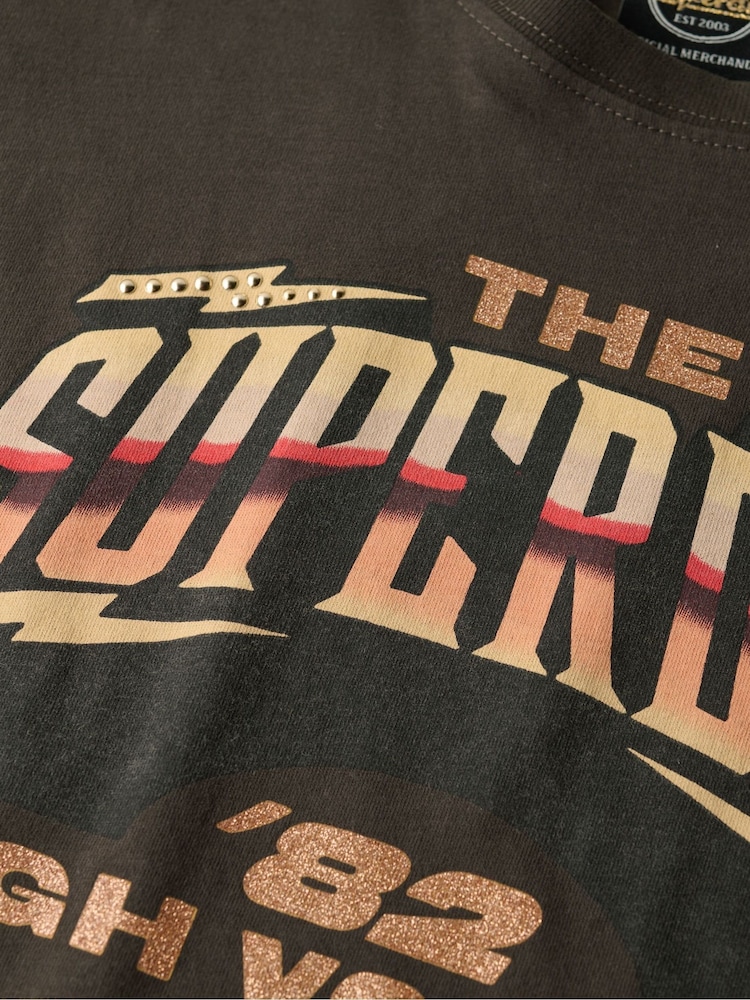 Superdry Vintage Black 70s Rock Band Cap Sleeve 100% Cotton T-Shirt - Image 5 of 5