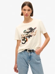 Superdry Cream 100% Cotton Tattoo Script Relaxed T-Shirt - Image 1 of 7