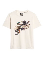 Superdry Cream 100% Cotton Tattoo Script Relaxed T-Shirt - Image 5 of 7