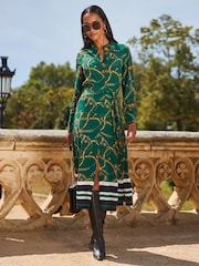 Sosandar Green Striped Hem Midi Shirt Dress - Image 3 of 5