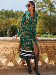 Sosandar Green Striped Hem Midi Shirt Dress - Image 4 of 5